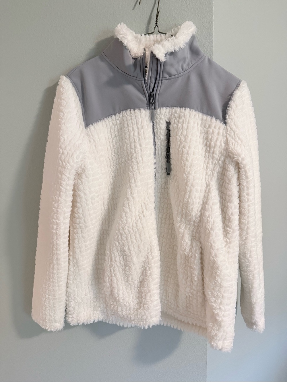 made for life White Sherpa Jacket with Gray Shoulder Yoke